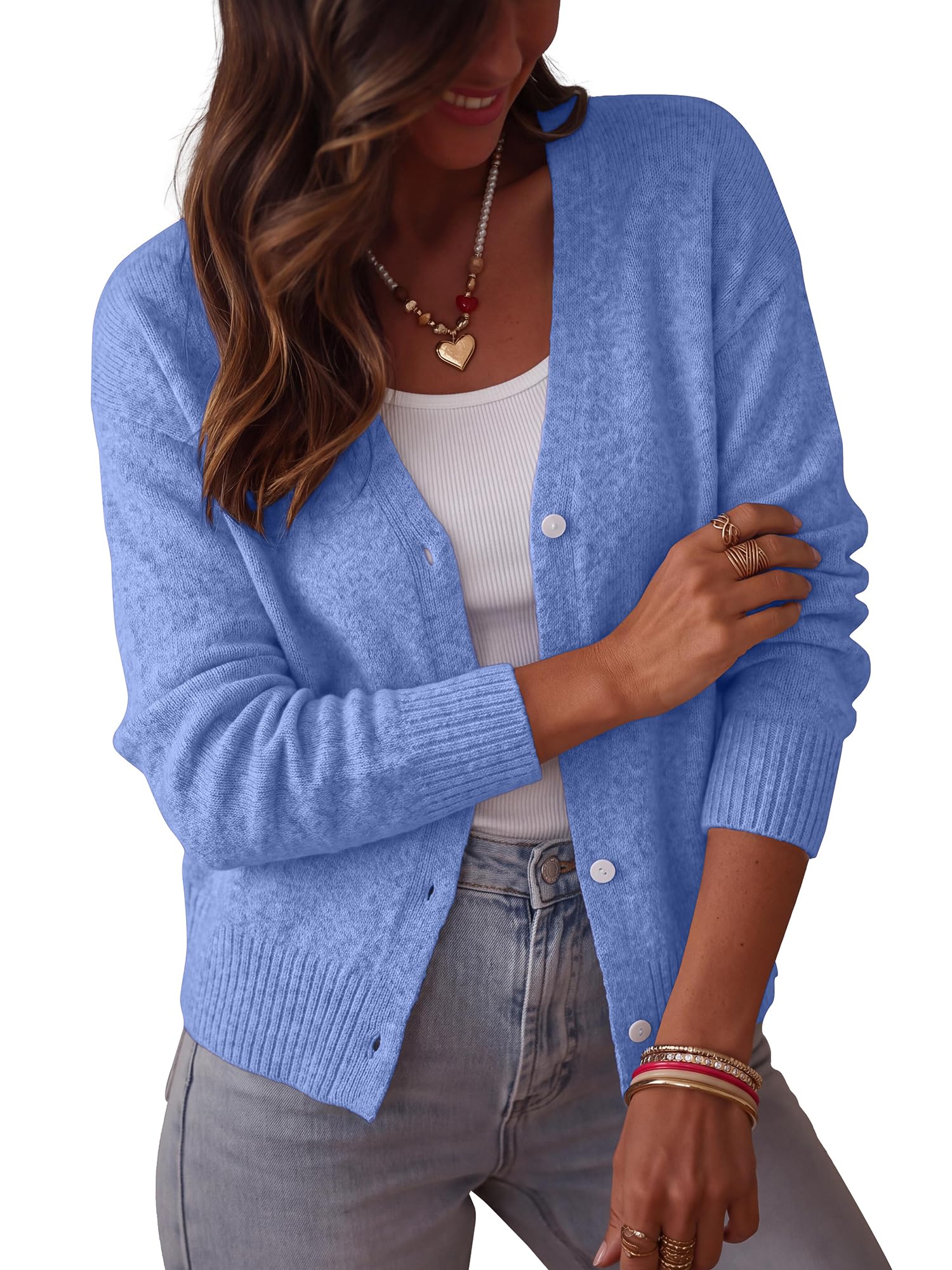 BTFBM V Neck Cardigan Sweaters for Women 2026 | Long Sleeve Knit Sweater, Button Down Shrug Tops, Open Front, Lightweight Cardigans, Business Casual Outfits,Fall Winter Clothing