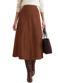 BTFBM Women Faux Suede Midi Long Skirt Fall Fashion | High Waisted Skirts For Women Trendy, Lightweight, Back Elastic, Arc Line Design, A-Line, Winter Dress, Boho Western Outfits