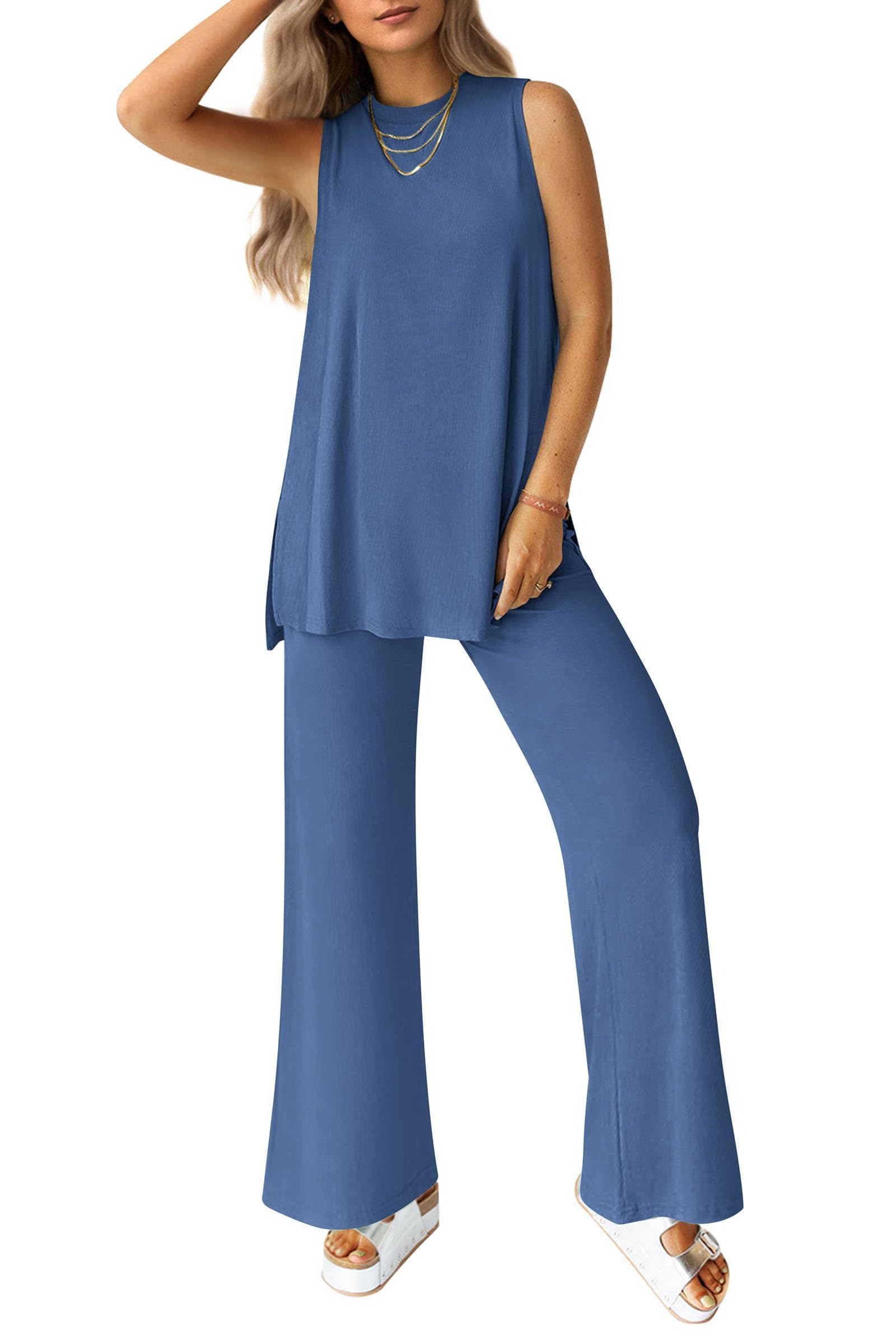 PRETTYGARDEN Women's 2 Piece Lounge Set Summer Casual Loose Tank Top Wide Leg Pants Matching Travel Outfits Tracksuit