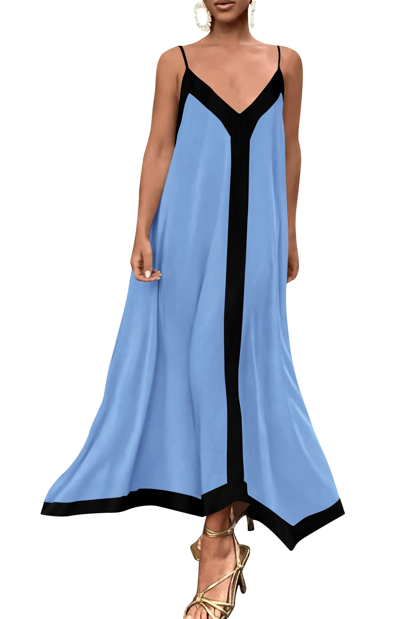 PRETTYGARDEN Women's Summer Maxi Dress Sleeveless V Neck Spaghetti Strap Flowy Elegant Holiday Party Dresses
