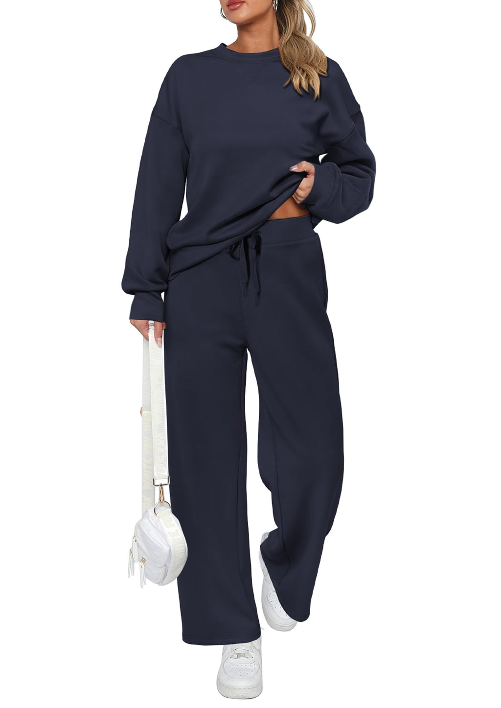 PRETTYGARDEN Womens 2 Piece Outfits Fall Long Sleeve Sweatshirt Wide Leg Pants Lounge Sets Winter Sweatsuits Tracksuit