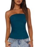 FreshPretty Womens Strapless Tube Tops Spring Summer Clothes Trendy Casual Ruched Stretchy Going Out Bodycon Bandeau Top