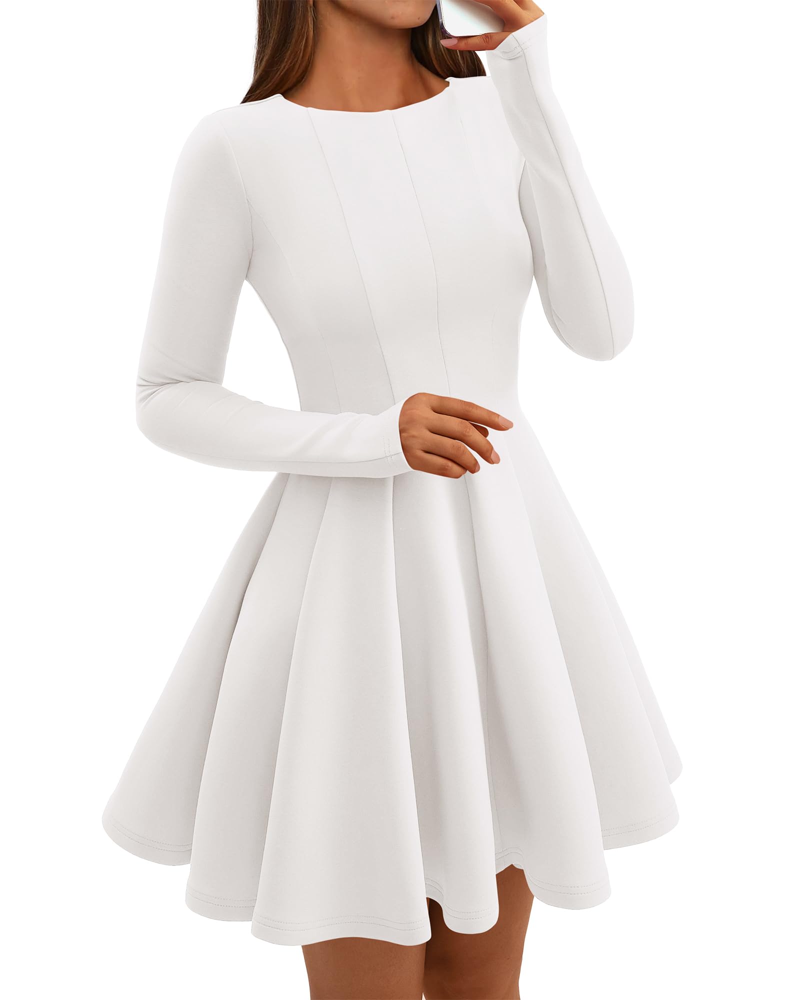 BTFBM Spring Dresses for Women Long Sleeve High Waist Pleated Flowy A Line Party Wedding Guest Dress Business Casual