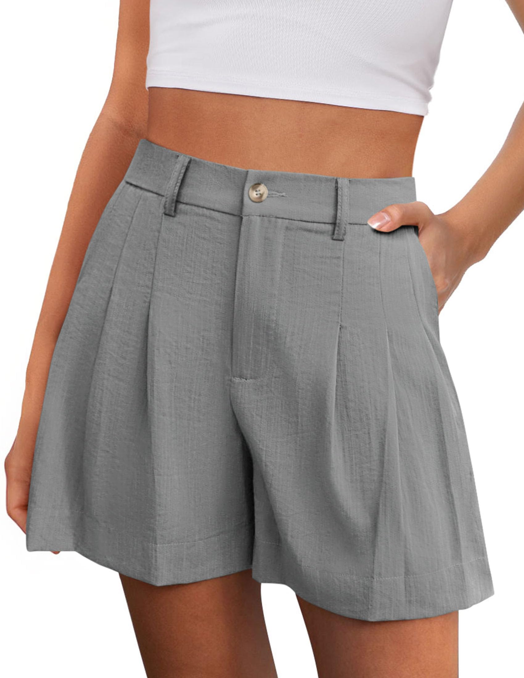 PRETTYGARDEN Womens Shorts Casual Summer Elastic High Waist Zipper Button Tailored Shorts Pleated Beach Vacation Clothes