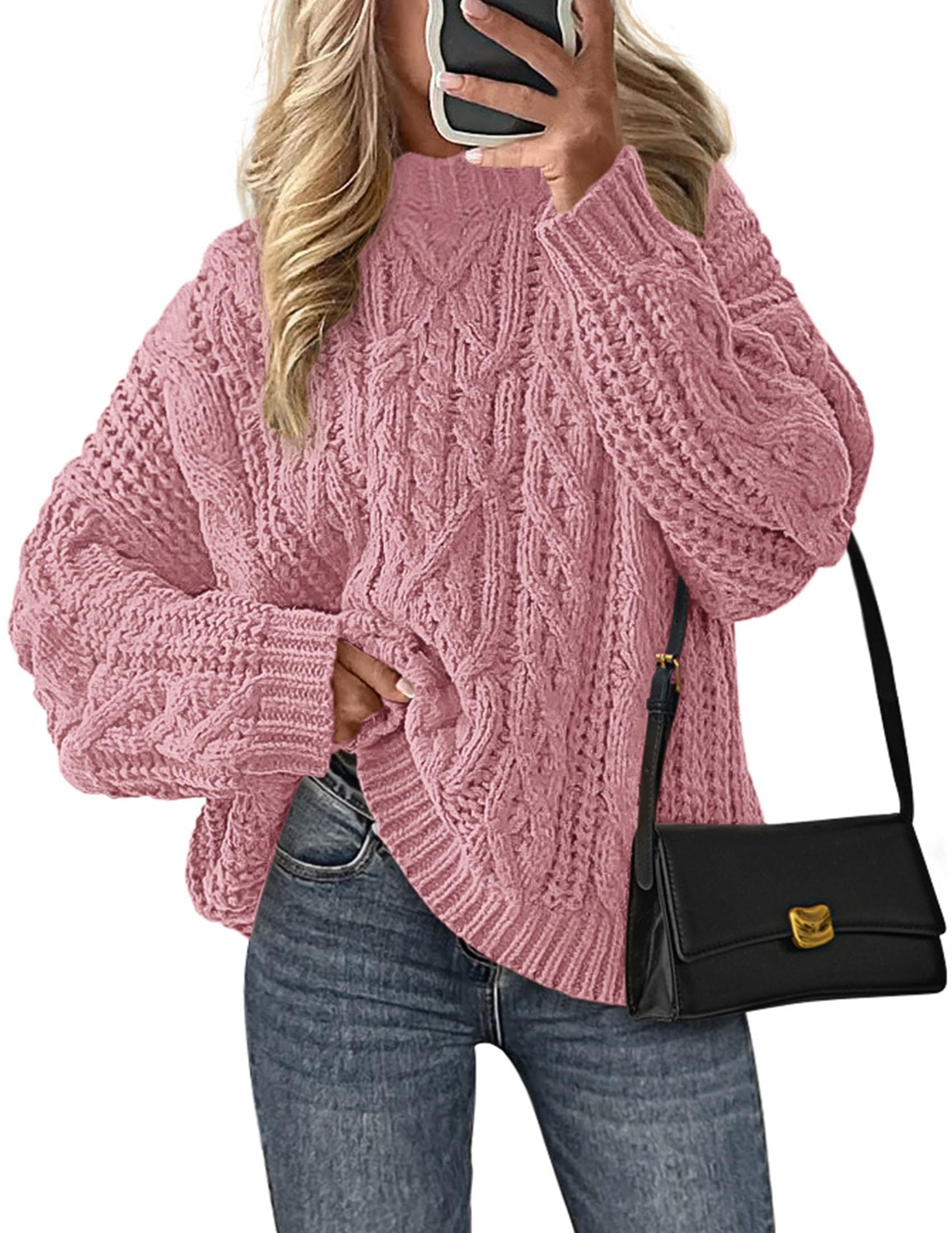 PRETTYGARDEN Women's Oversized Fall Sweaters Casual Long Sleeve Crewneck Chunky Cable Knit Pullover Tops Winter Clothes