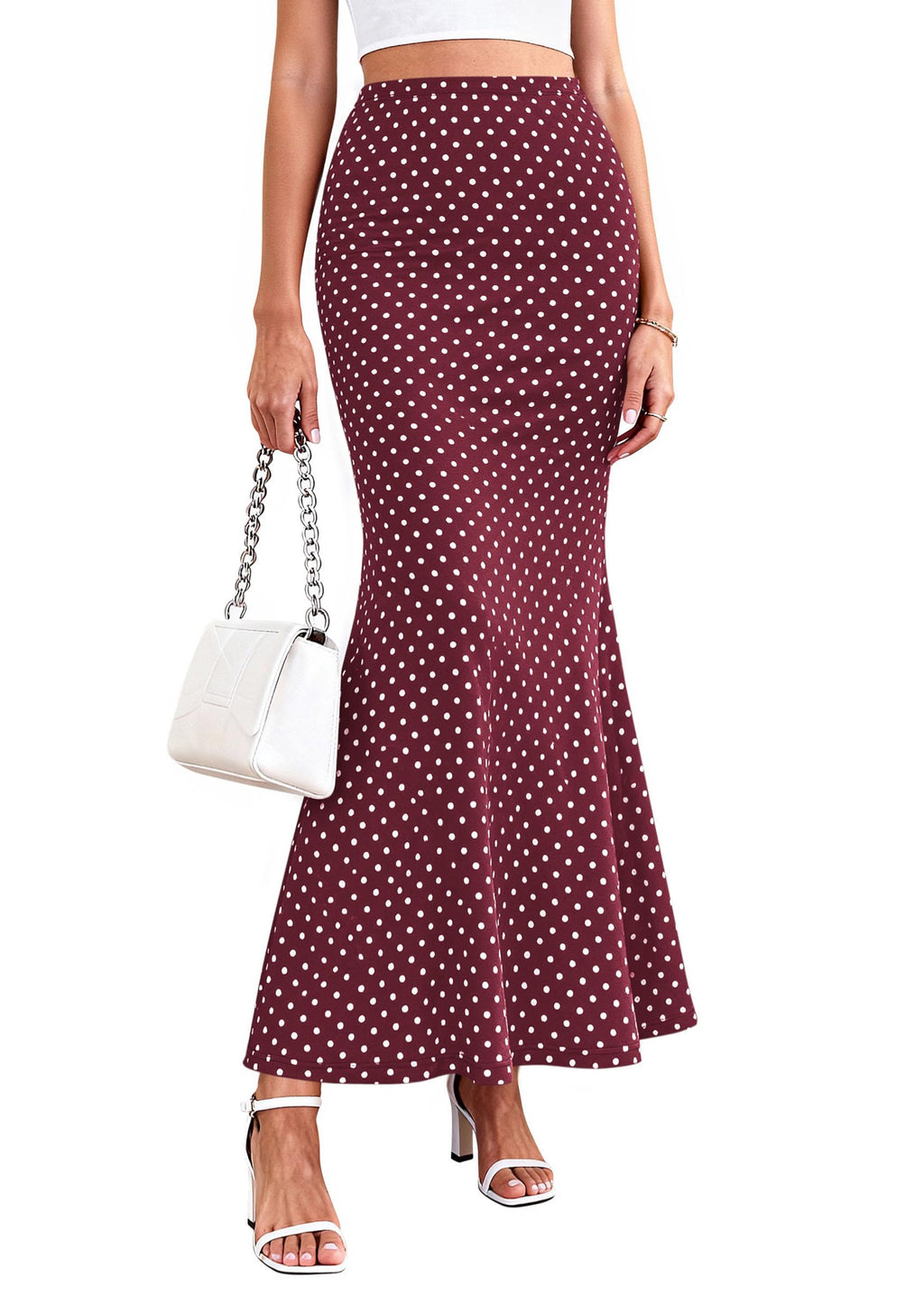 PRETTYGARDEN Maxi Skirts for Women Summer Flowy High Waisted Polka Dot Mermaid Office Work Spring Fashion Long Skirt