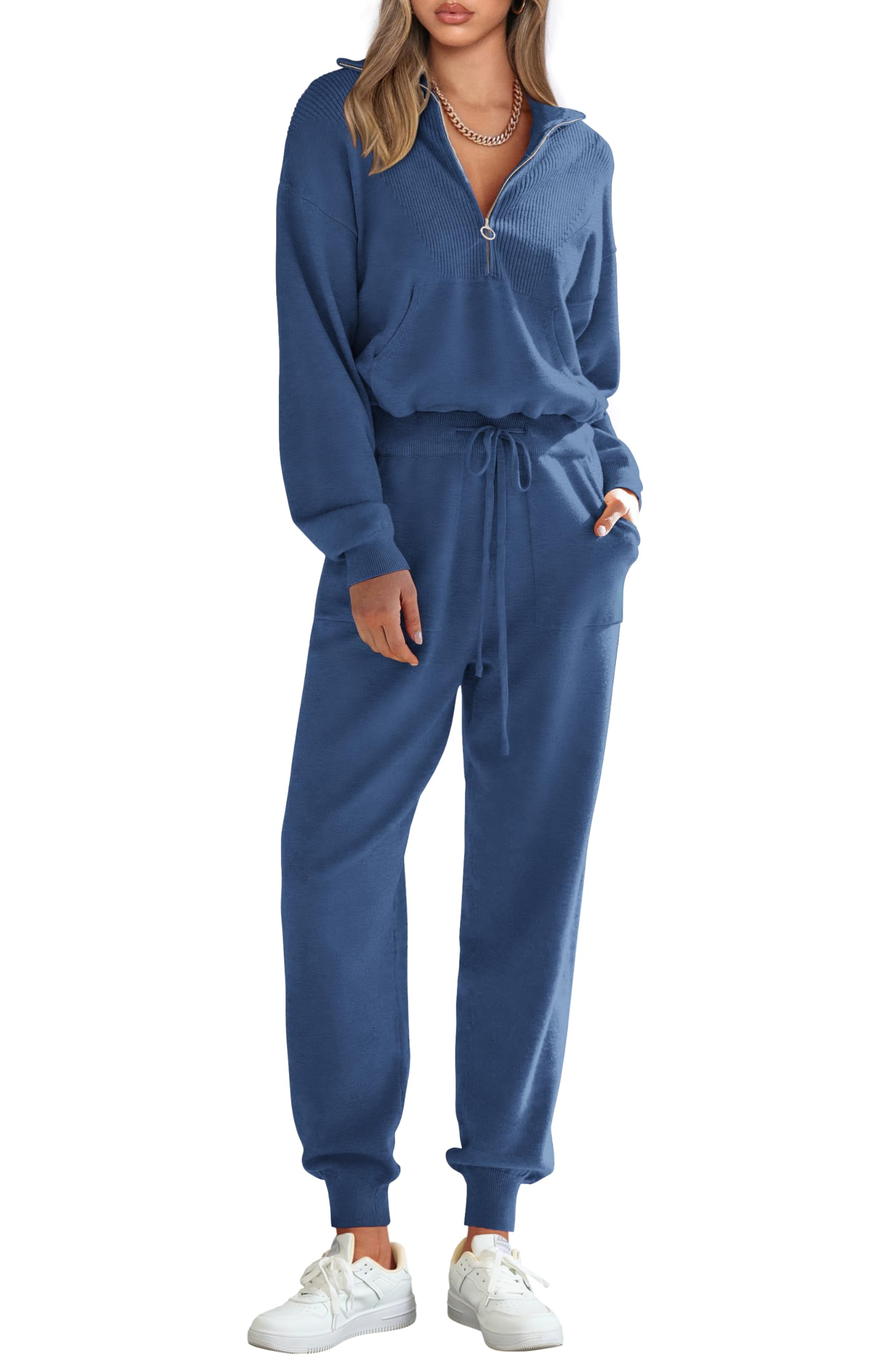 PRETTYGARDEN Women's 2 Piece Sweater Set Pullover Zip Up Sweatshirt Jogger Sweatpants Tracksuit Casual Outfit