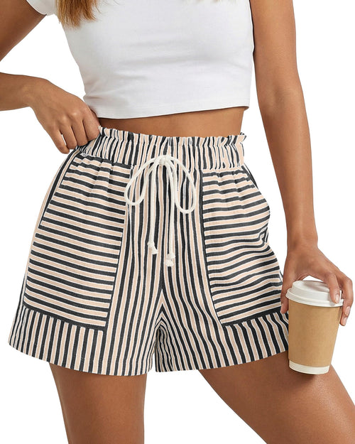 FreshPretty Casual Striped Shorts for Women Spring Summer Elastic Waist Y2K Lounge Pajama Vacation Beach PJ Bottoms Clothes