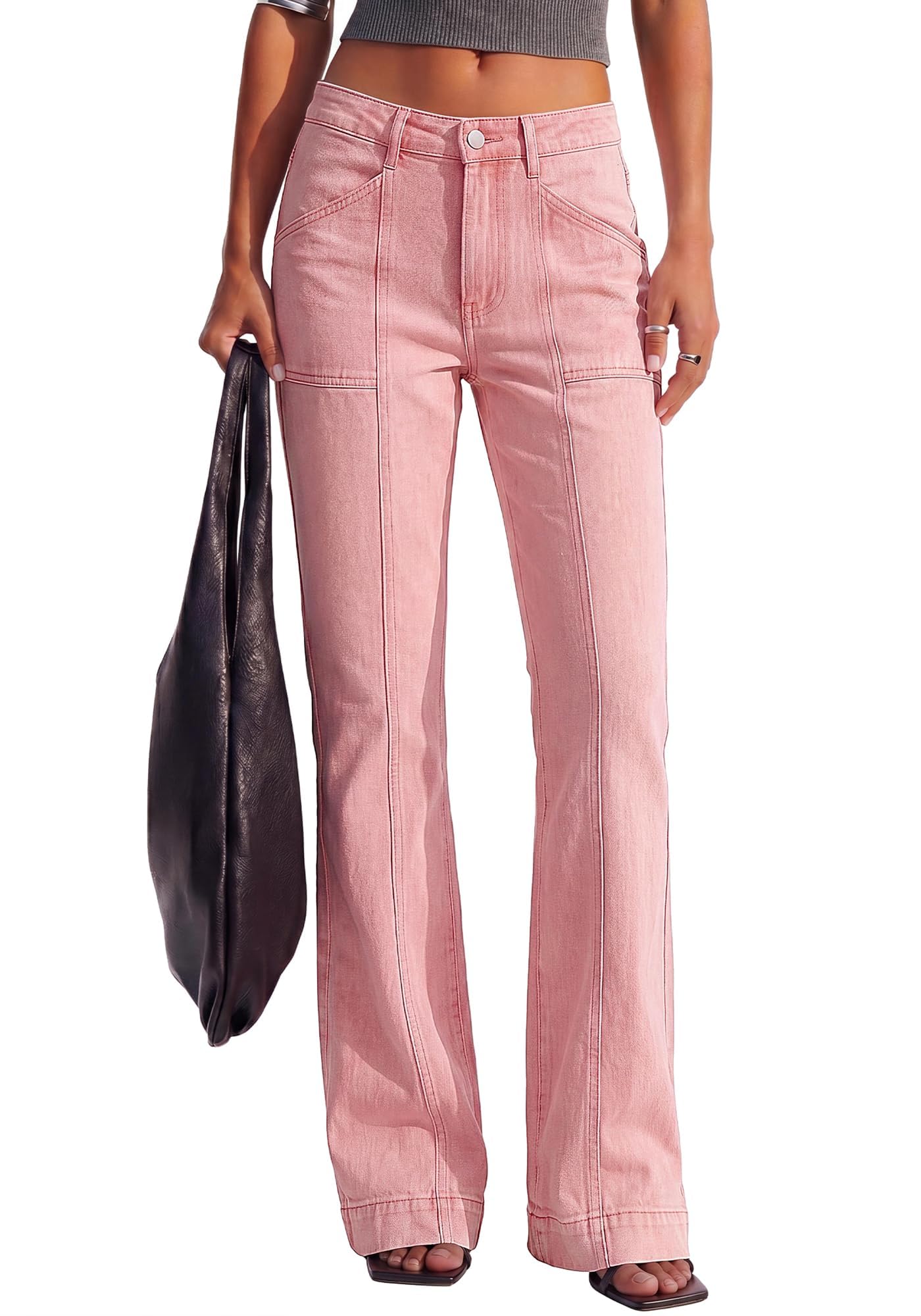 BTFBM Straight Leg Jeans for Women Stretchy Curve Appeal Pants Front Seam, Little Flare Bootcut Jean, High Waisted Denim Pockets, Travel Airport Outfits, Trendy Fall Fashion Clothing