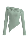 PRETTYGARDEN Women's Spring Long Sleeve Y2K Crop Top Trendy Off Shoulder Asymmetrical Fitted Knit Tee Shirts Going Out Tops