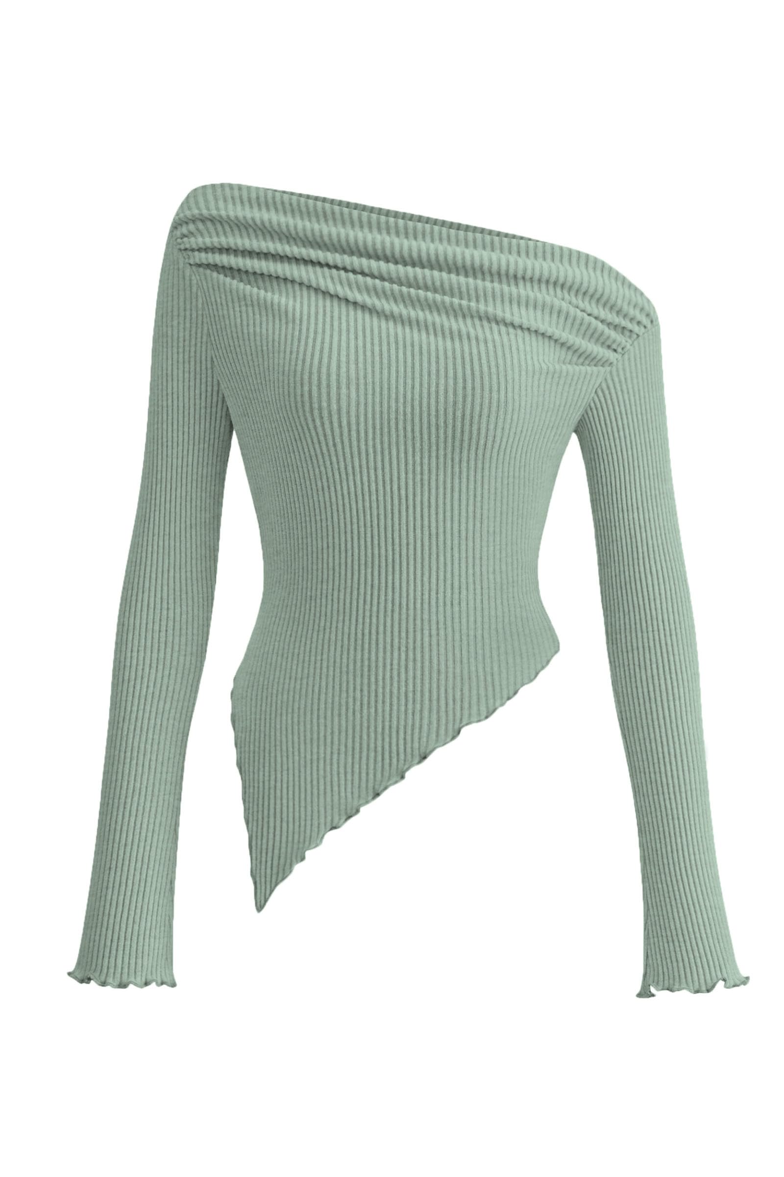 PRETTYGARDEN Women's Spring Long Sleeve Y2K Crop Top Trendy Off Shoulder Asymmetrical Fitted Knit Tee Shirts Going Out Tops