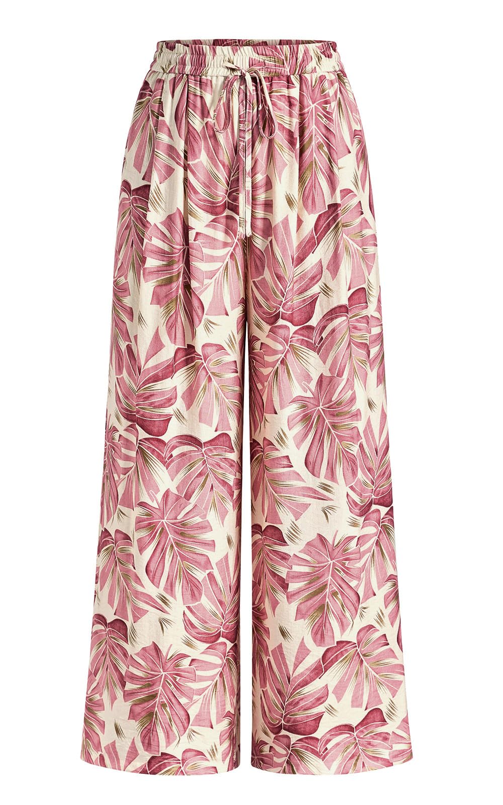 PRETTYGARDEN Womens Pants Elastic Waist Floral Lightweight Palazzo Pants for Women Casual Lounge Wide Leg Pants Woman