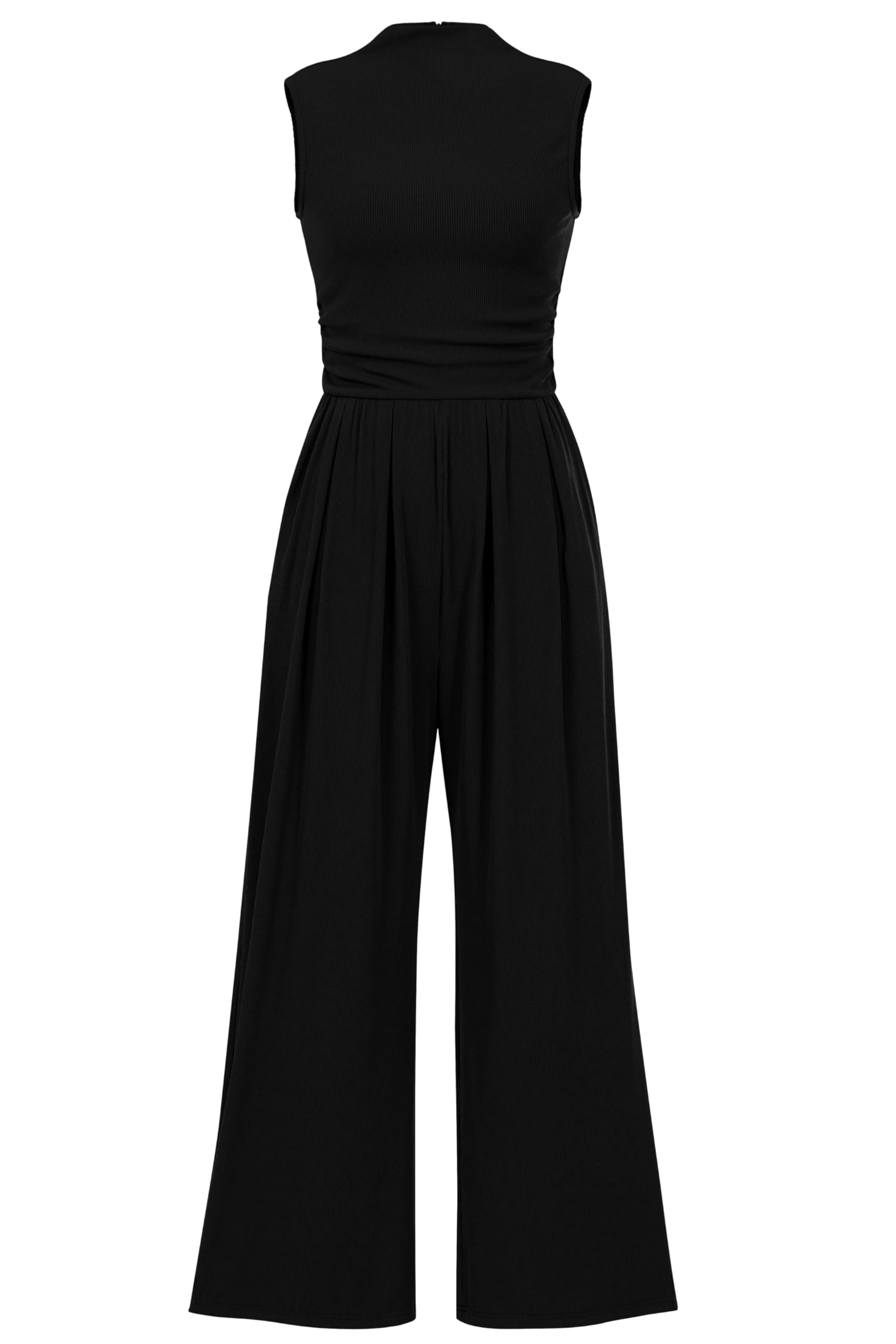 PRETTYGARDEN Womens Summer Jumpsuits Dressy Casual One Piece Outfits Sleeveless Mock Neck Wide Leg Pants Rompers with Pockets