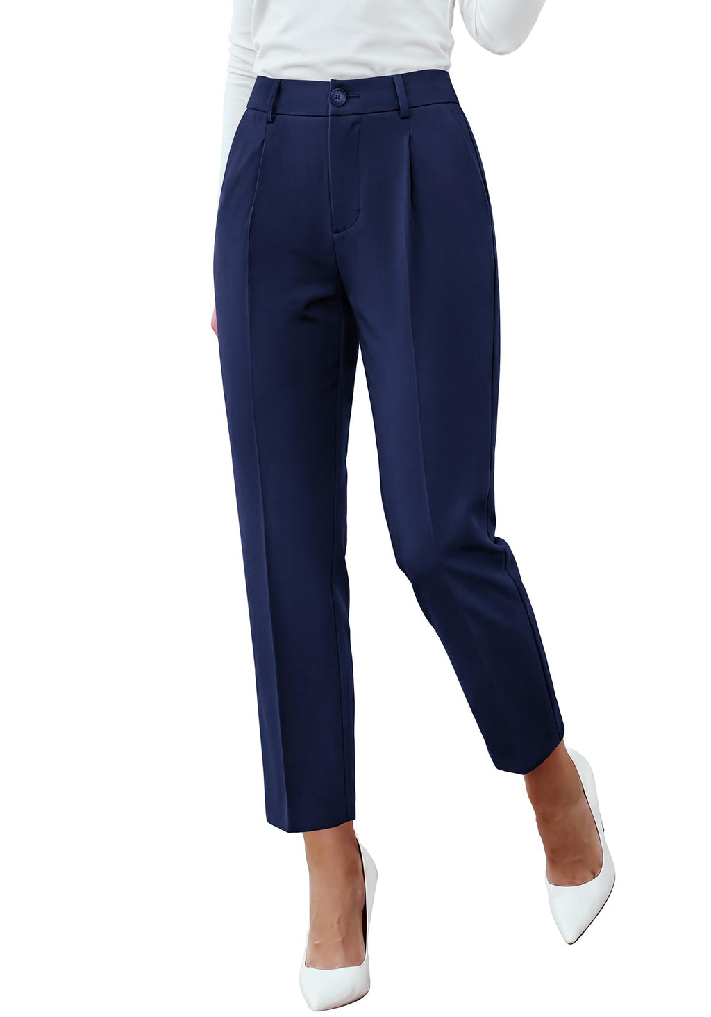 BTFBM Dress Pants Women Work Business Office Ankle Trousers Pockets Straight Leg Pleated Womens Slacks,Tapered Trousers for Work Office,Elastic Back High Waist,Fall Business Casual Outfits