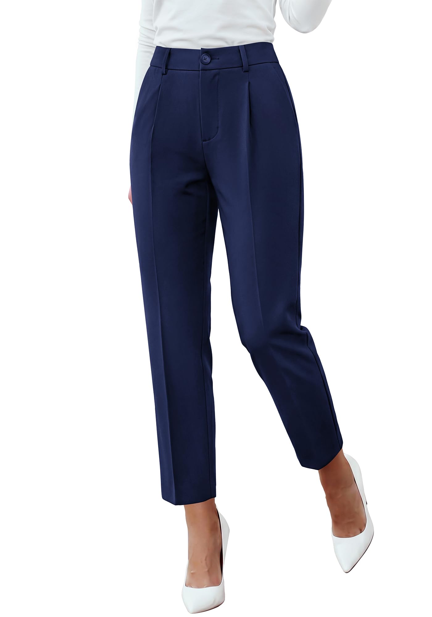 BTFBM Dress Pants Women Work Business Office Ankle Trousers Pockets Straight Leg Pleated Womens Slacks,Tapered Trousers for Work Office,Elastic Back High Waist,Fall Business Casual Outfits
