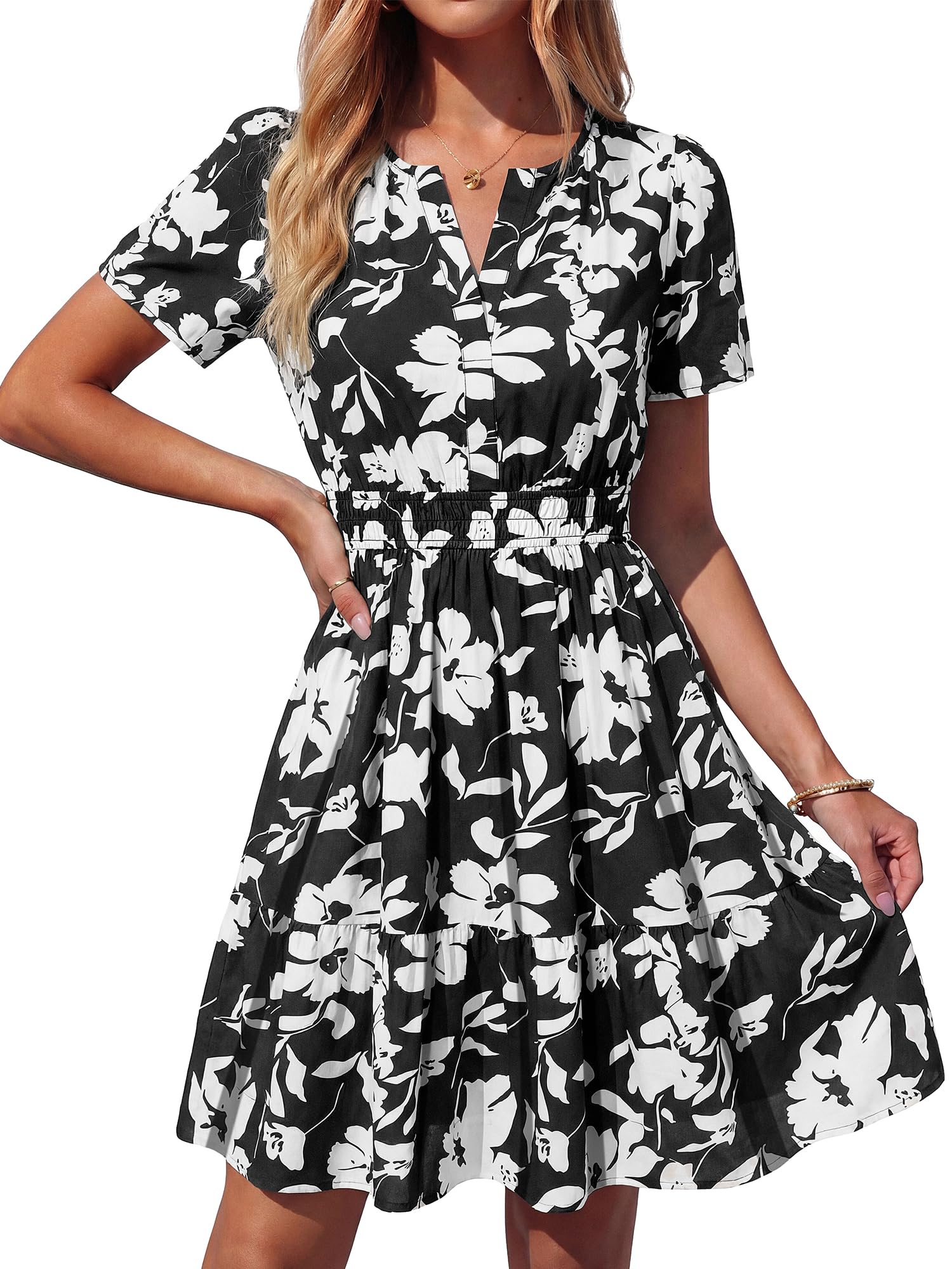 BTFBM Summer Dresses for Women Lightweight Casual Short Sleeve Floral Mini Dress A Line Beach Vacation Sundress