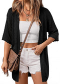 PRETTYGARDEN Women's Lightweight Summer Cardigans Short Sleeve Knit Crochet Coverups Spring Boho Beach Vacation Clothes