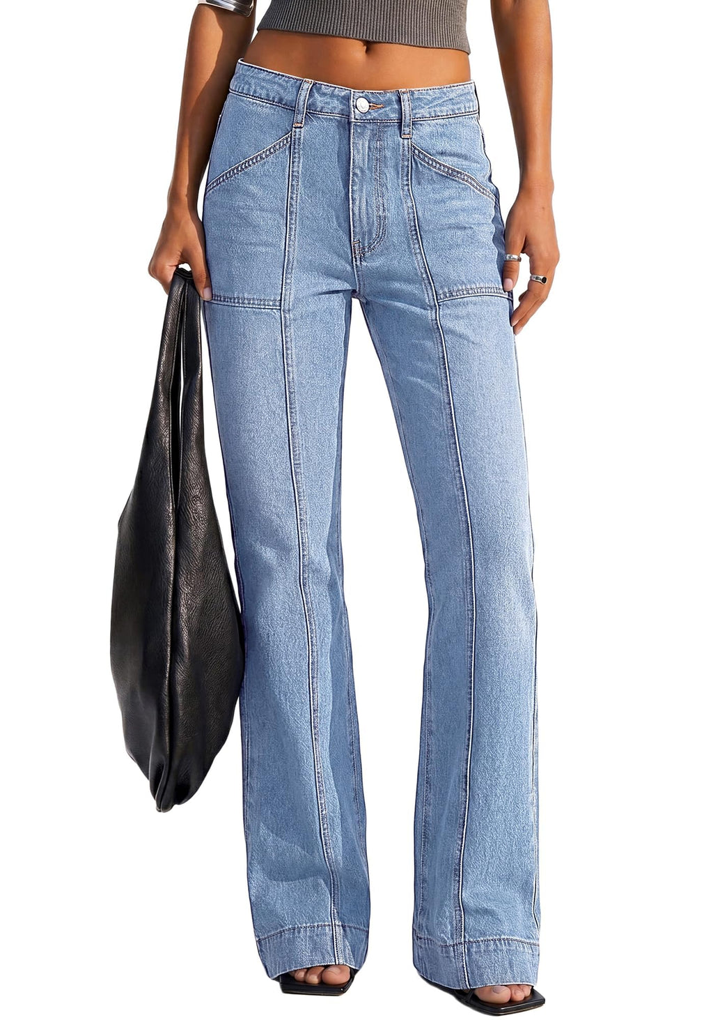 BTFBM Straight Leg Jeans for Women Stretchy Curve Appeal Pants Front Seam, Little Flare Bootcut Jean, High Waisted Denim Pockets, Travel Airport Outfits, Trendy Fall Fashion Clothing