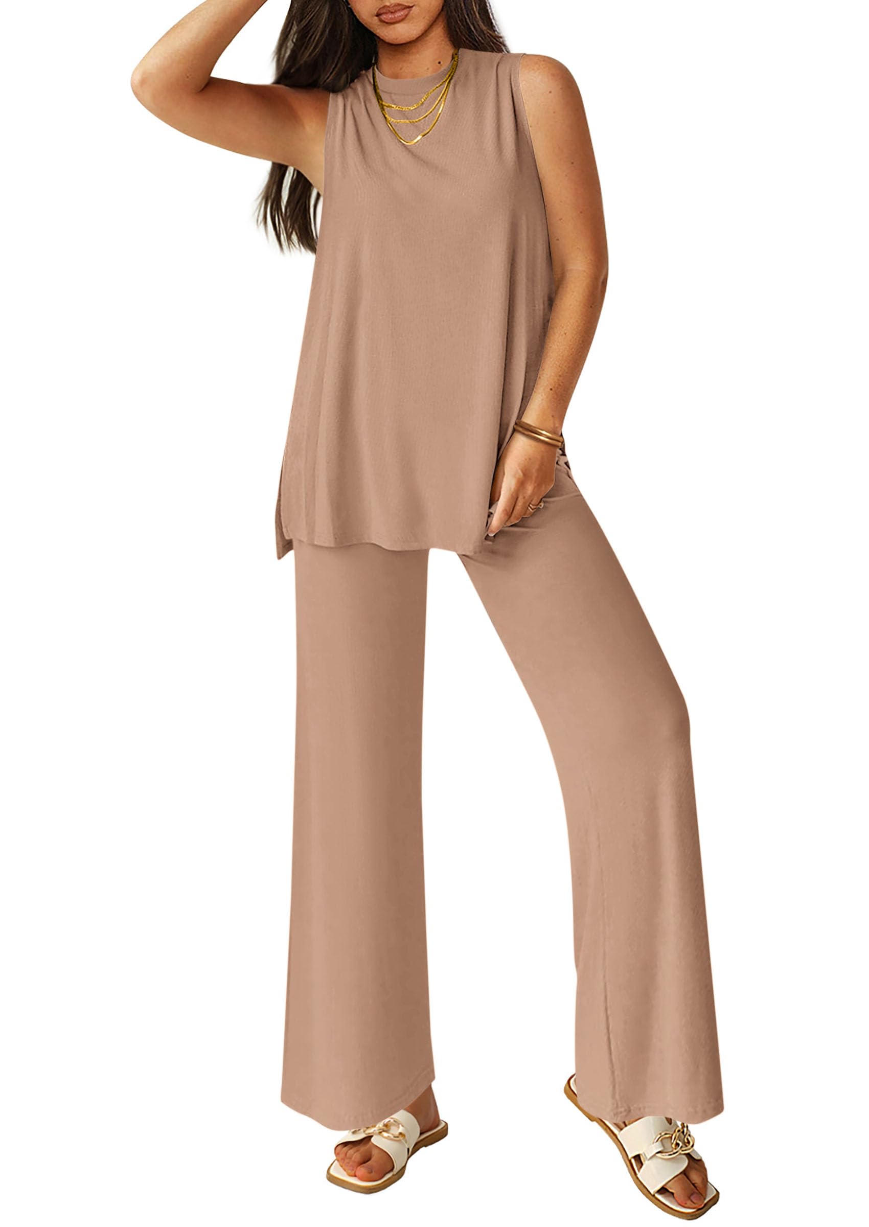 PRETTYGARDEN Women's 2 Piece Lounge Set Summer Casual Loose Tank Top Wide Leg Pants Matching Travel Outfits Tracksuit