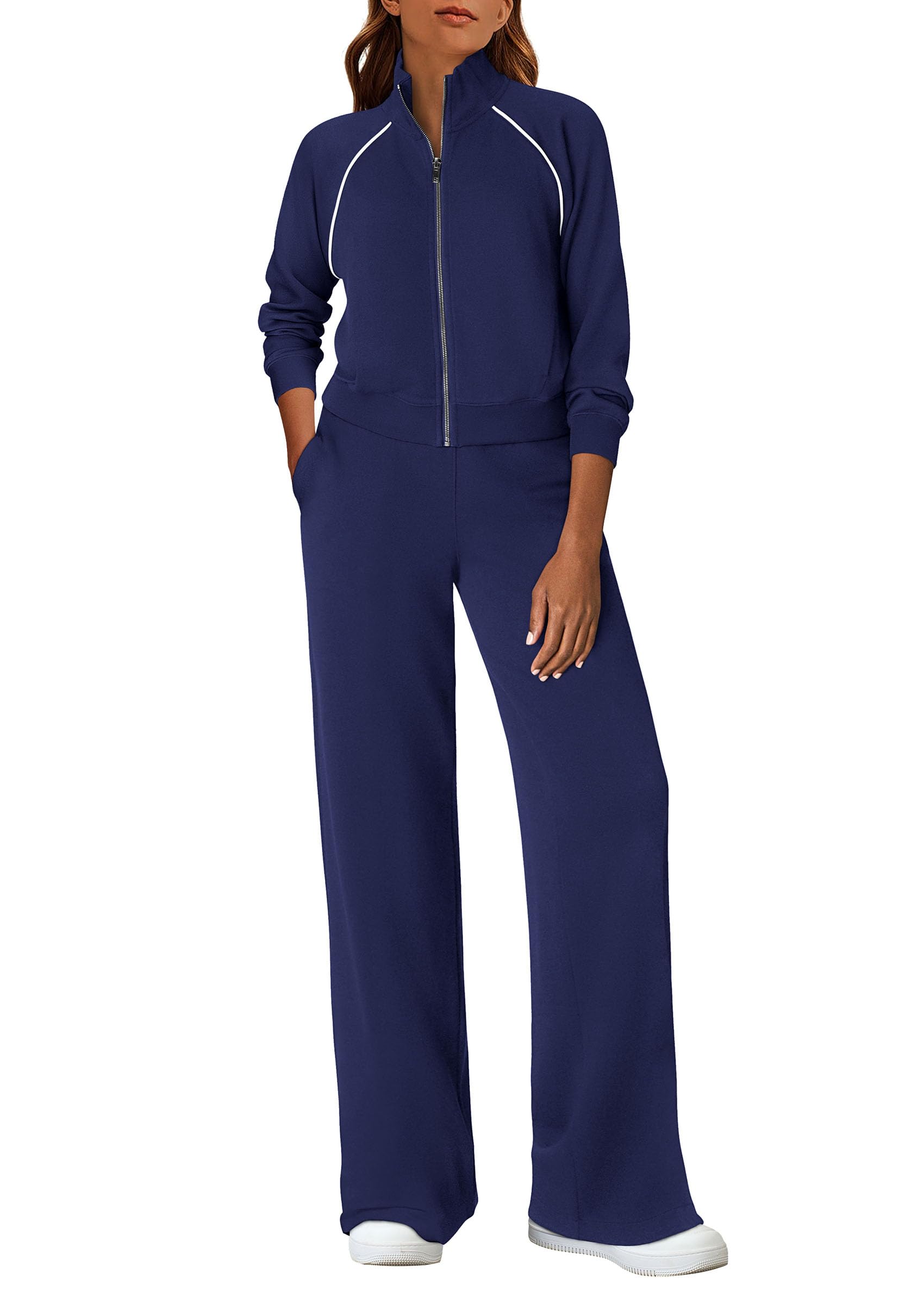 PRETTYGARDEN Womens 2 Piece Outfits Sweatsuits Fall Full Zip Sweatshirts Workout Pants Matching Lounge Sets Tracksuits