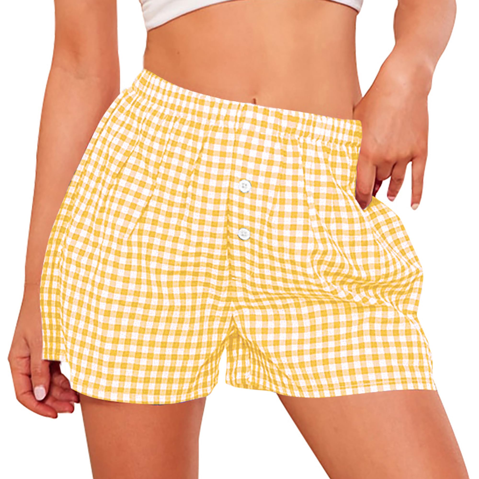 PRETTYGARDEN Womens Shorts Boxers Summer Gingham Pajama Lounge Sleep Y2K Plaid Pj Shorts Beach Bottoms