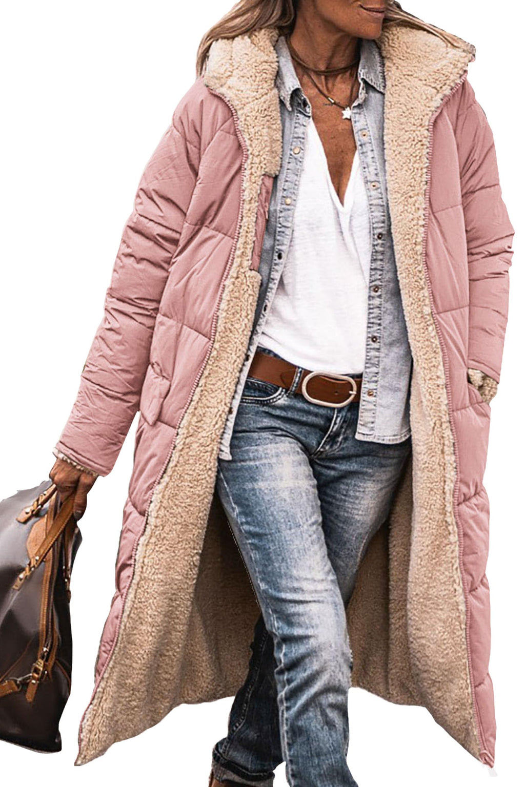 PRETTYGARDEN Women's Winter Fashion Clothes Oversized Shearling Fleece Long Coats Jackets