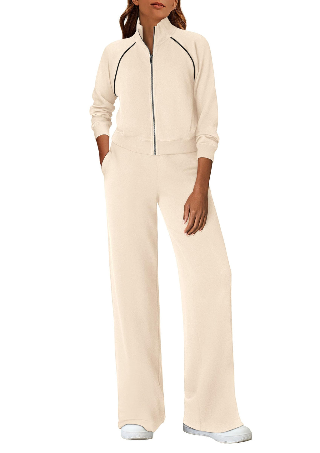 PRETTYGARDEN Womens 2 Piece Outfits Sweatsuits Fall Full Zip Sweatshirts Workout Pants Matching Lounge Sets Tracksuits
