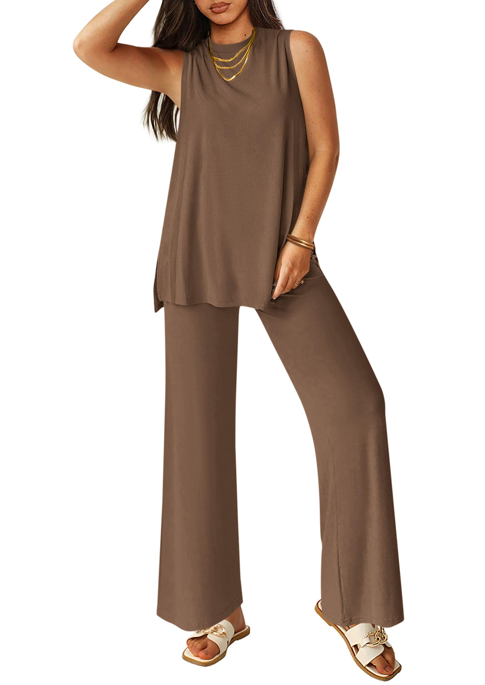 PRETTYGARDEN Women's 2 Piece Lounge Set Summer Casual Loose Tank Top Wide Leg Pants Matching Travel Outfits Tracksuit