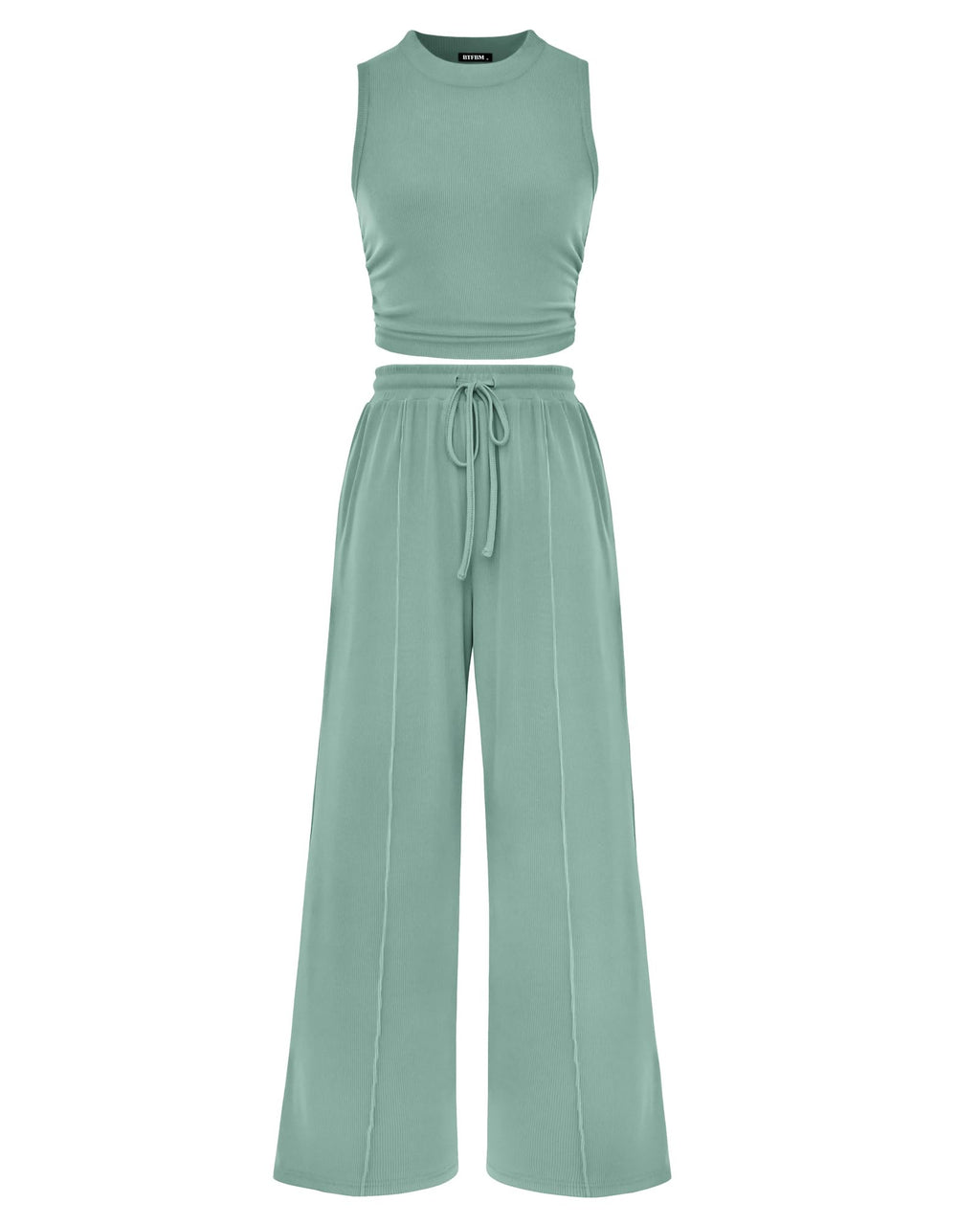 BTFBM Summer Outfits For Women Cropped Sleeveless Tank Tops Wide Leg Pants 2 Piece Sets Beach Lounge Set Clothing