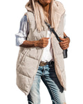 BTFBM Long Puffer Vest Women Fleece Sherpa Jacket Sleeveless Hooded Reversible Zip Up Winter Coat Fall Vests Outerwear