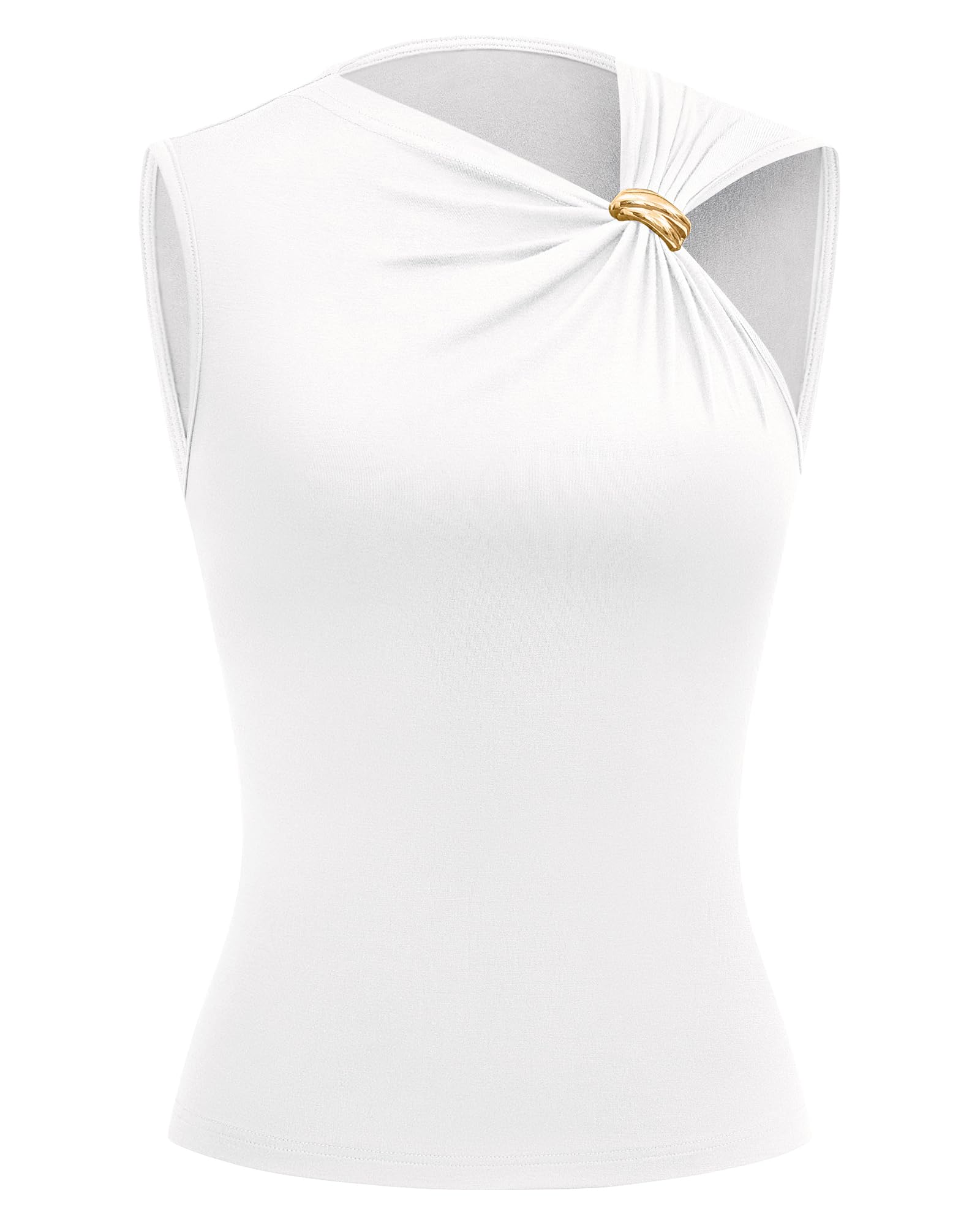 FreshPretty Spring Tops for Women Asymmetrical Neck Sleeveless Going Out Summer Outfits Casual Ruched Y2k Tank Top Clothes