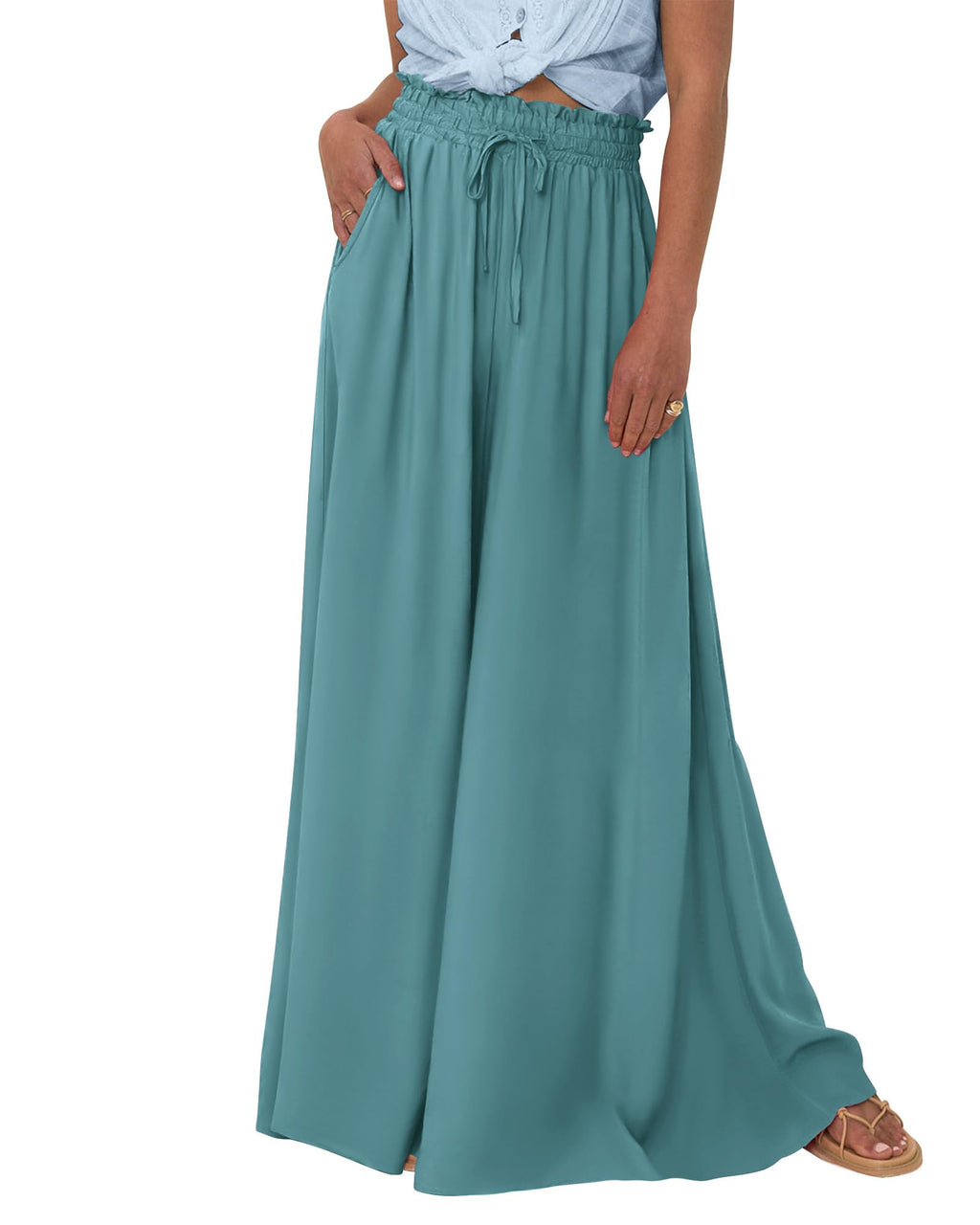 BTFBM Women Casual High Waist Wide Leg Pants Spring Summer Long Palazzo Pants Pocket Lounge Beach Vacation Clothes