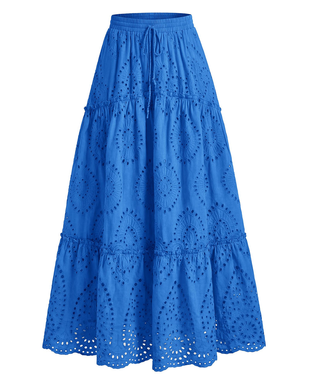 BTFBM Long Skirts for Women Summer Boho Lace Embroidery High Waist Flowy Tiered Spring Maxi Skirt Beach Vacation