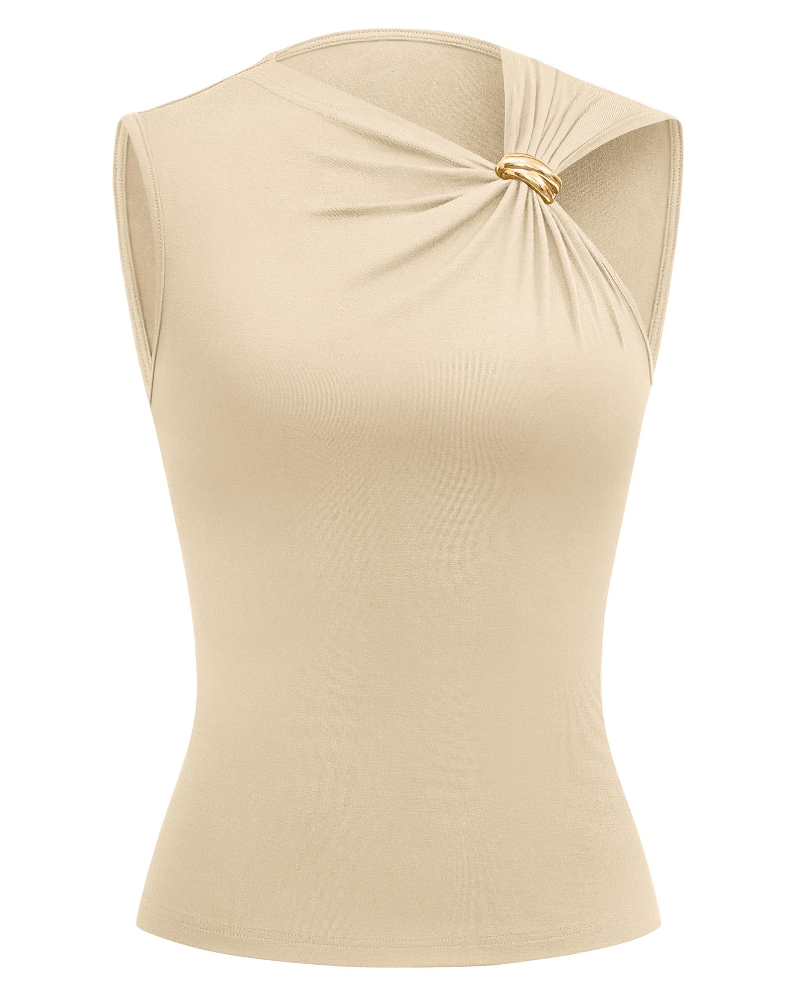 FreshPretty Spring Tops for Women Asymmetrical Neck Sleeveless Going Out Summer Outfits Casual Ruched Y2k Tank Top Clothes