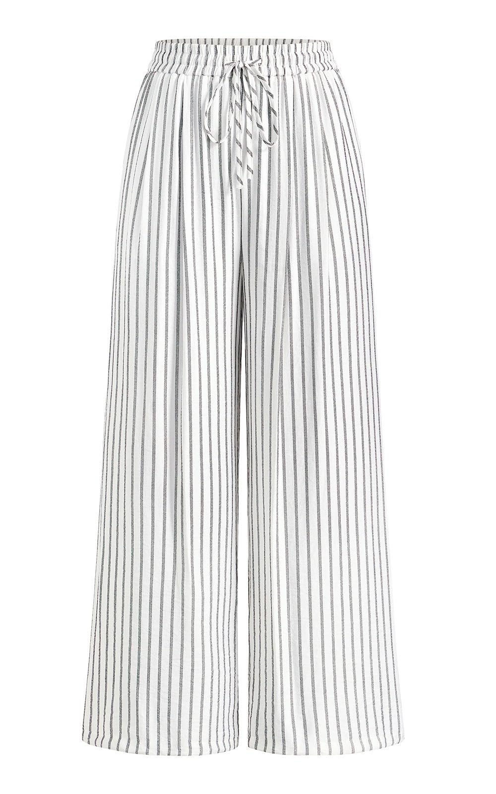 PRETTYGARDEN Womens Pants Elastic Waist Floral Lightweight Palazzo Pants for Women Casual Lounge Wide Leg Pants Woman