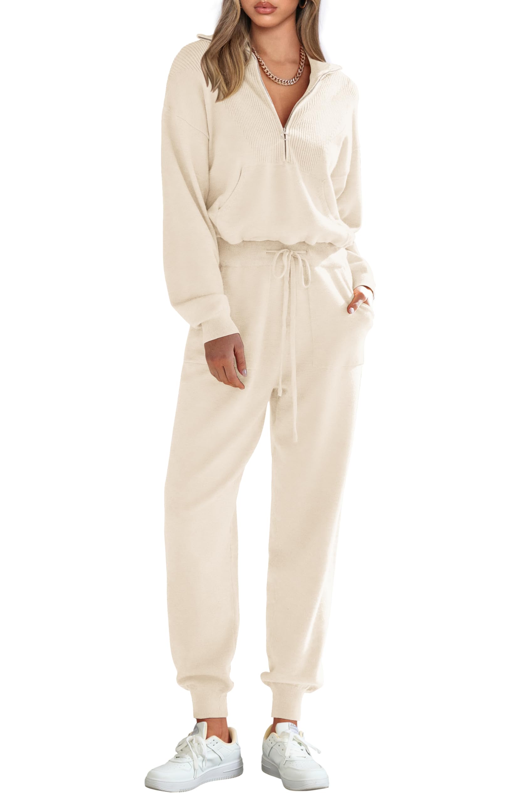 PRETTYGARDEN Women's 2 Piece Sweater Set Pullover Zip Up Sweatshirt Jogger Sweatpants Tracksuit Casual Outfit