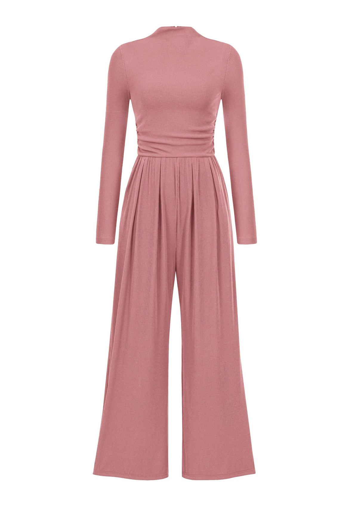 PRETTYGARDEN Womens Jumpsuit Dressy Casual Spring Fall Fashion One Piece Outfits Long Sleeve Mock Neck Wide Leg Pants Rompers