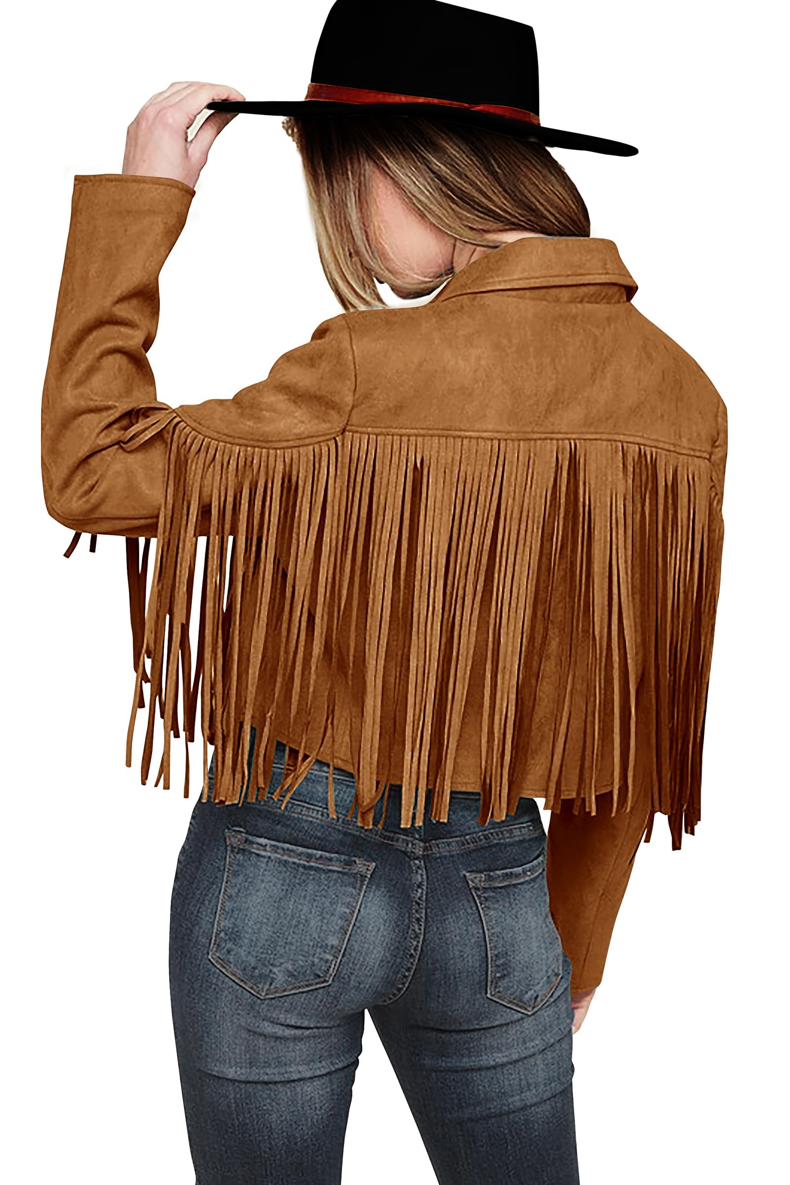 PRETTYGARDEN Women's Fringe Faux Suede Leather Jackets Fall Fashion Tassel Motorcycle Cropped Coats