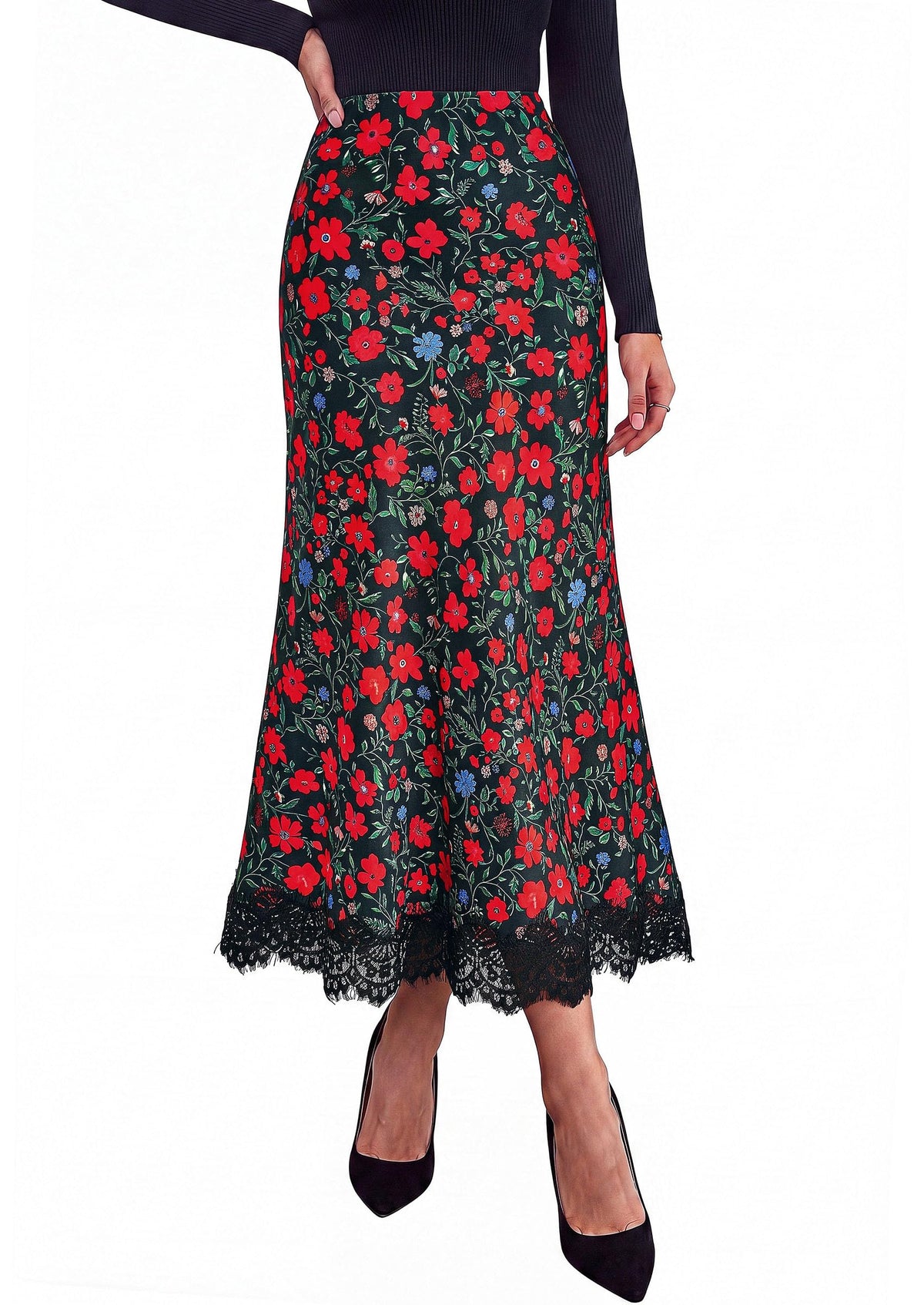 PRETTYGARDEN Women's Flowy Satin Midi A Line Skirt