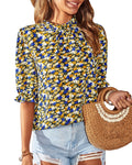 FreshPretty Women's Dressy Casual Blouses Business Work Tops Lace Trim Short Sleeve Office Shirts Summer Spring Outfits