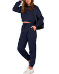 FreshPretty Women 2 Piece Outfits Long Sleeve Crop Top Pullover Drawstring Pant Jogger Set Casual Sweatsuits Tracksuit Pockets