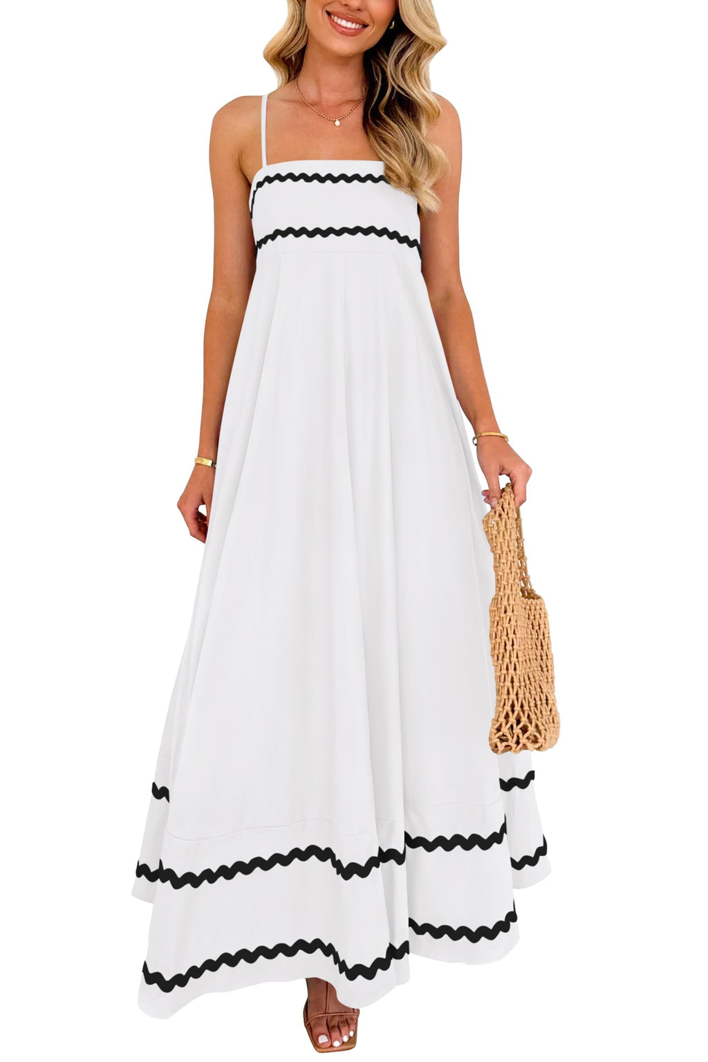 PRETTYGARDEN Women's Summer Flowy Maxi Dress Casual Sleeveless Spaghetti Strap Ruffle Beach Long Dresses