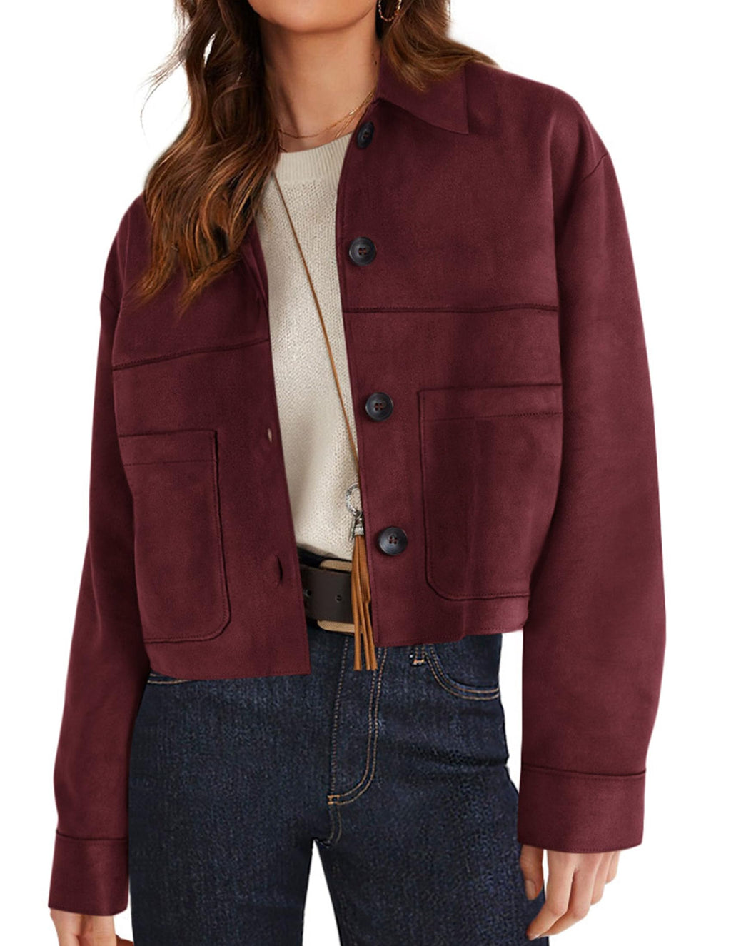 PRETTYGARDEN Women's Faux Suede Cropped Jacket Casual Lightweight Fall Fashion Winter Coats Outerwear Trendy Clothes