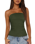 FreshPretty Womens Strapless Tube Tops Spring Summer Clothes Trendy Casual Ruched Stretchy Going Out Bodycon Bandeau Top