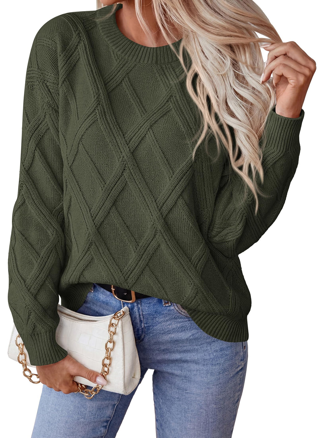 FreshPretty Women's Long Sleeve Sweaters Crewneck Cable Knit Pullover Cute Knitted,Loose Fit Daily Wear,Business Casual Work,Travel Vacation,Fall Fashion Must Have