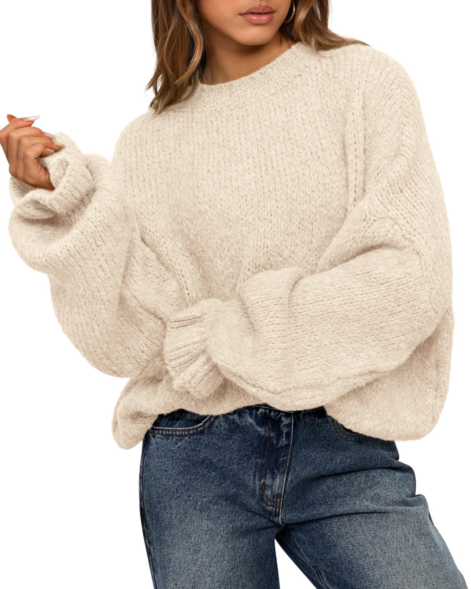 BTFBM Women's Oversized Sweater Crewneck Fall Winter Long Sleeve Fuzzy Warn Knit Pullover Sweaters Trendy Outfits