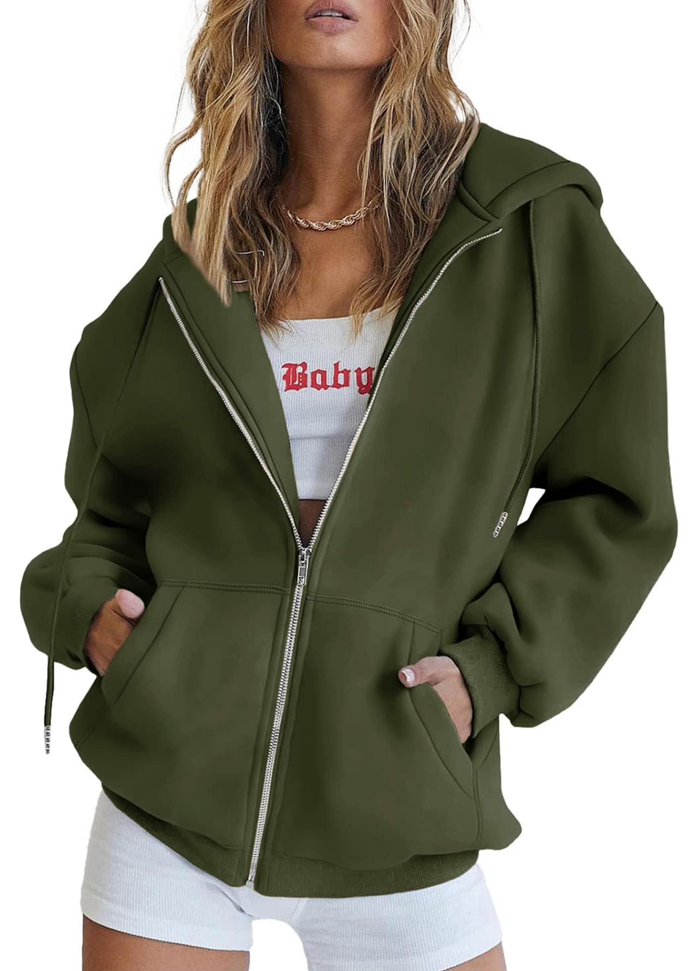 PRETTYGARDEN Women's Zip Up Y2K Hoodies Casual Long Sleeve Sweatshirts Fall Spring Track Jackets with Pockets