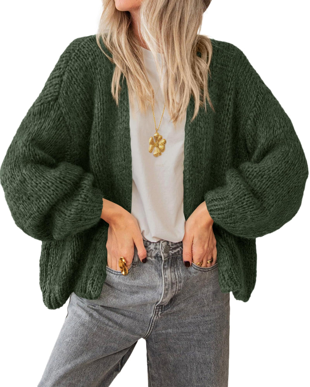 BTFBM Cardigan Sweaters for Women Fall Fashion Clothes | No Button No Pocket Design, Chunky Knit Open Front Cardigans, Ribbed Cuff Long Sleeve Sweater, Loose Winter Coat Clothing