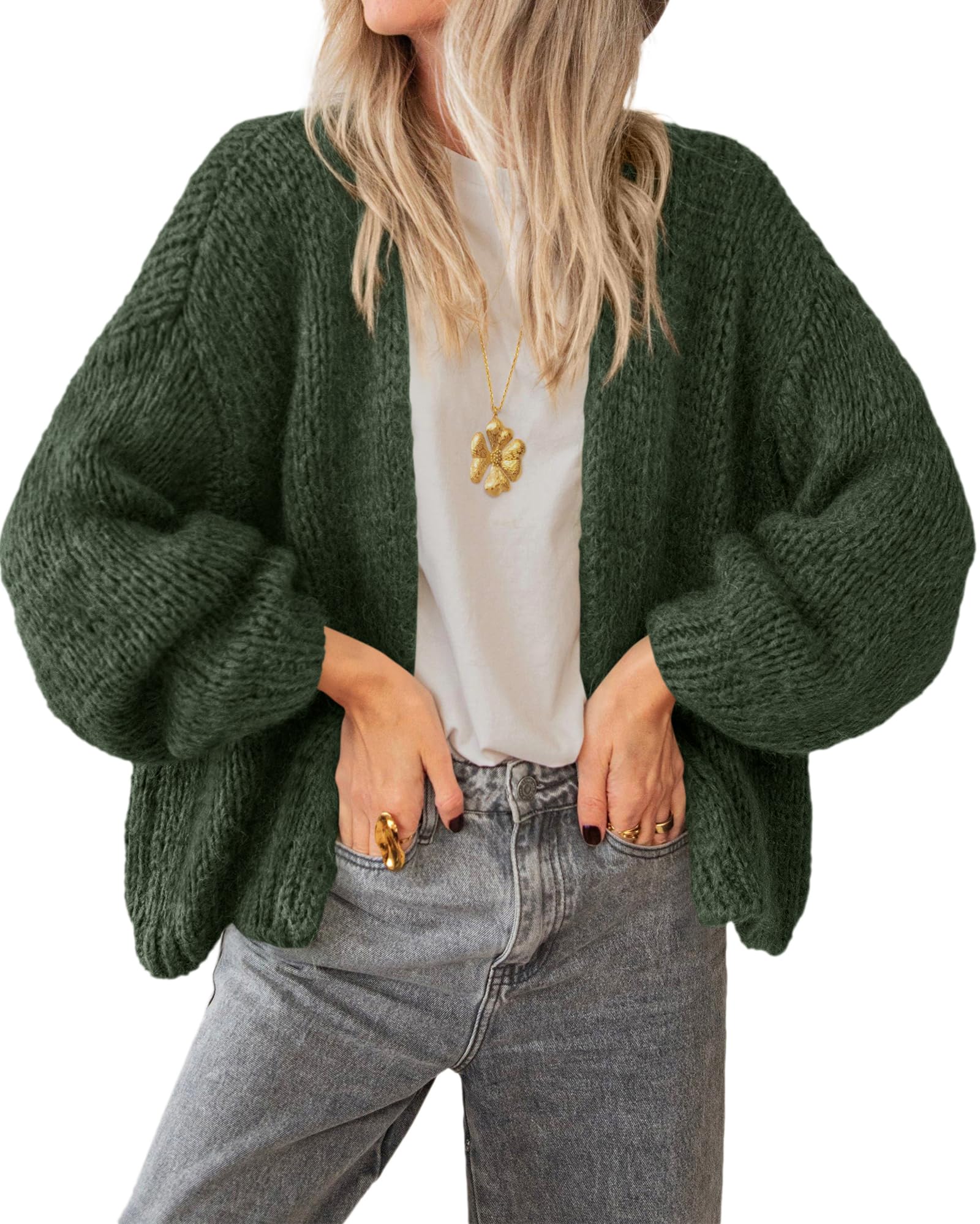 BTFBM Cardigan Sweaters for Women Fall Fashion Clothes | No Button No Pocket Design, Chunky Knit Open Front Cardigans, Ribbed Cuff Long Sleeve Sweater, Loose Winter Coat Clothing