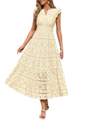PRETTYGARDEN Womens Boho Maxi Dresses Summer Floral Lace Eyelet V Neck Spring Wedding Guest Dress Beach Vacation Clothes